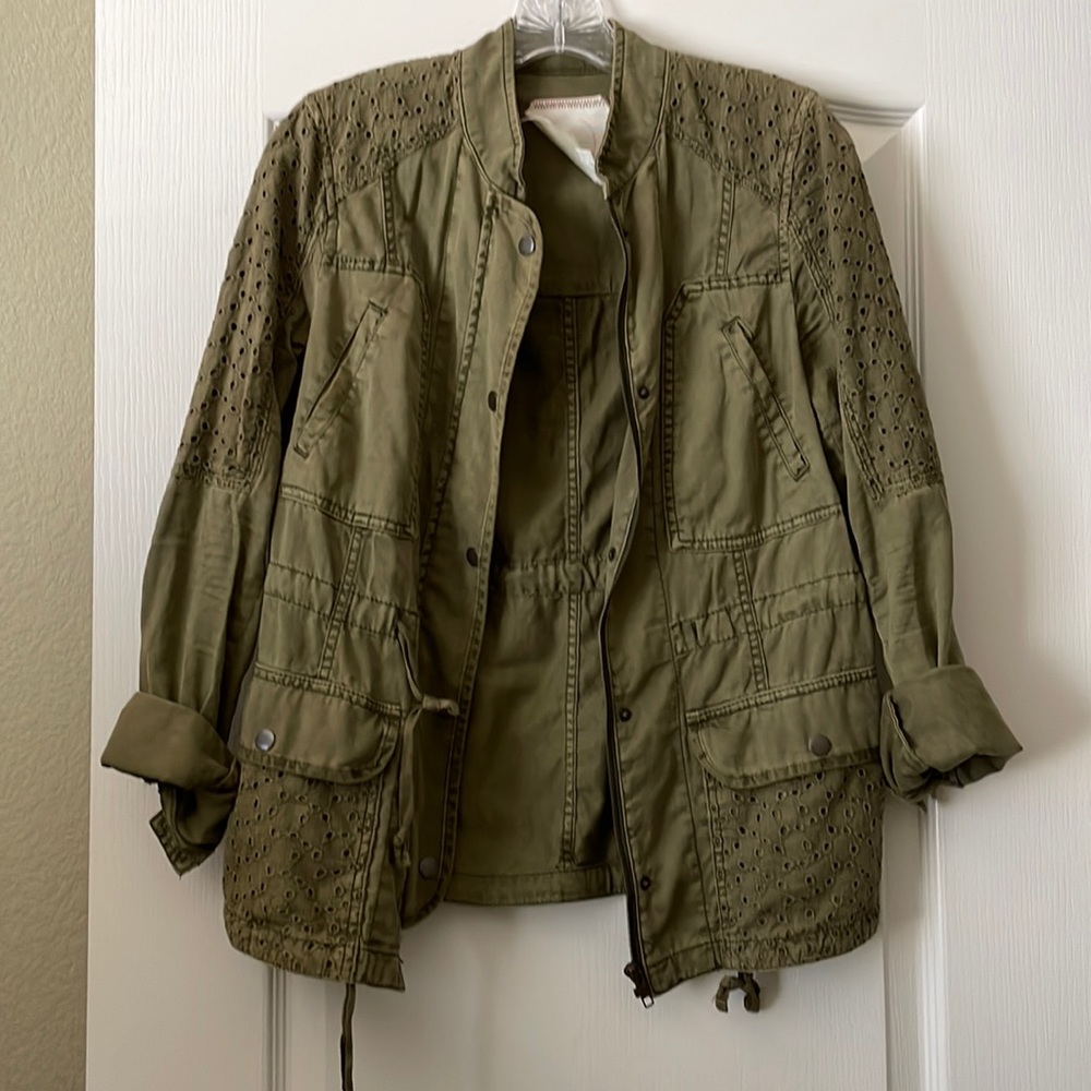 Anthropologie Olive Green Eyelet Utility Jacket